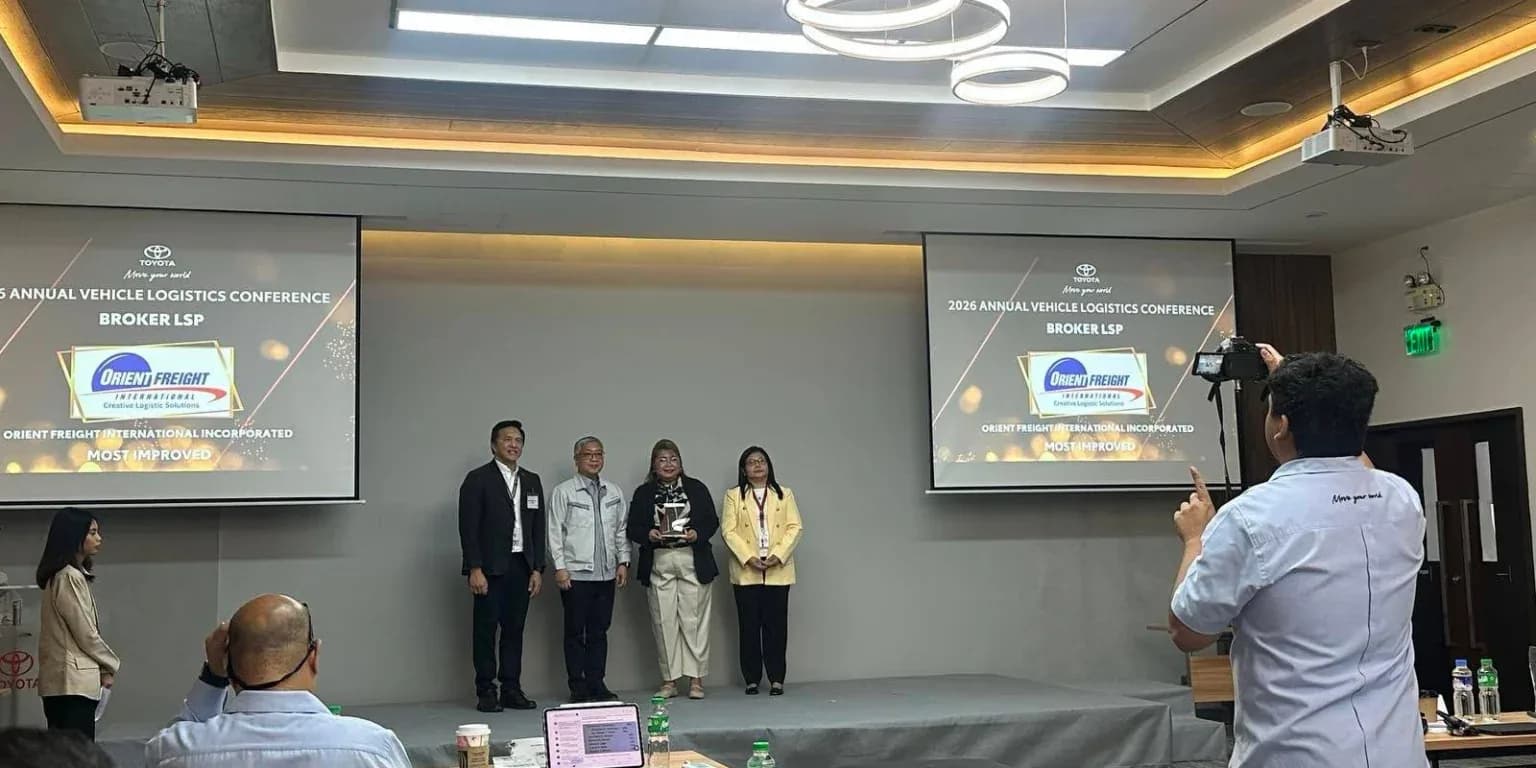 Orient Freight International receiving recognition during the 2026 Annual Vehicle Logistics Conference.
